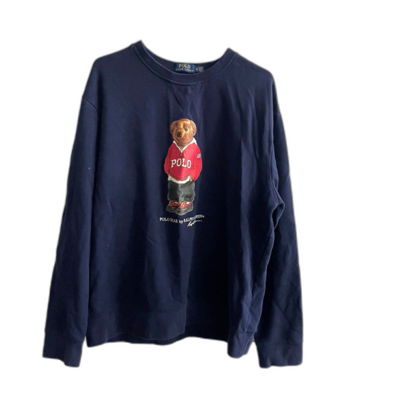 Polo Ralph Lauren Navy Blue Streetwear Bear Long Sleeve Sweatshirt XL Preppy - Picture 1 of 6